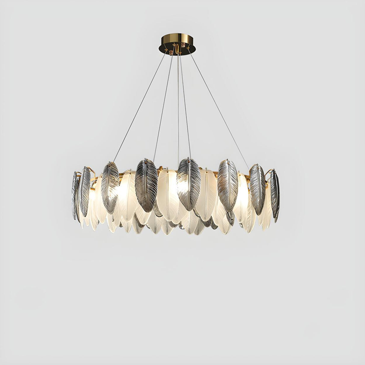 Modern Feather Clear Glass Round Pendant Chandelier Image - 5