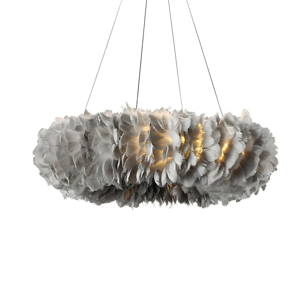 Modern Feather Round Loop Bedroom Pendant Chandelier Image - 7