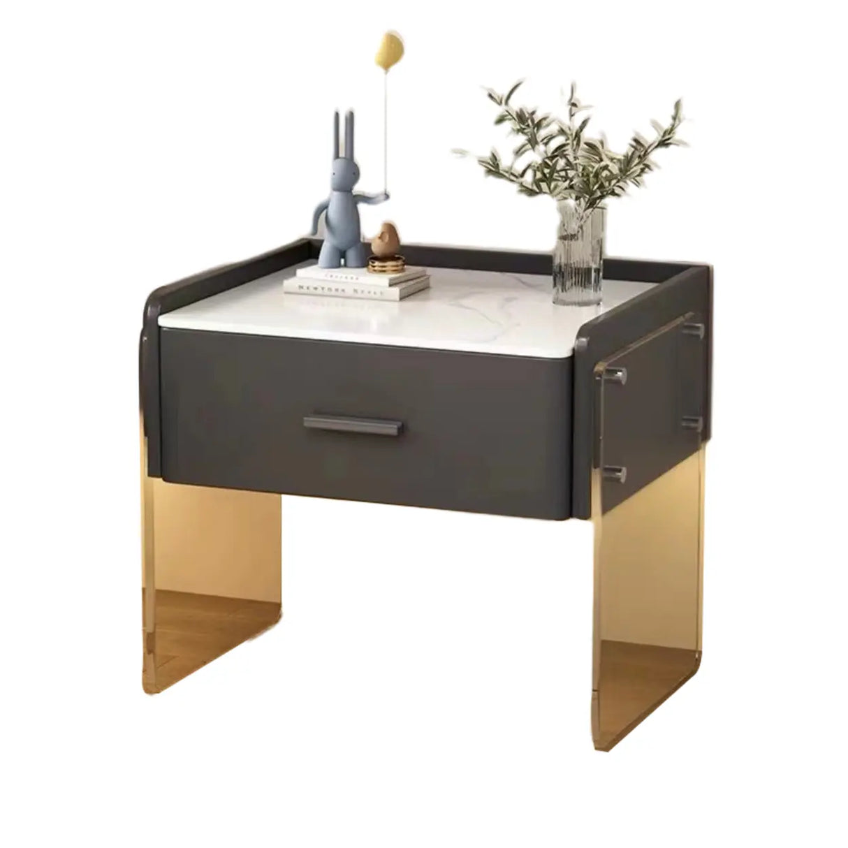 Modern Floating Clear Acrylic Leg Nightstand with Drawer Image - 3