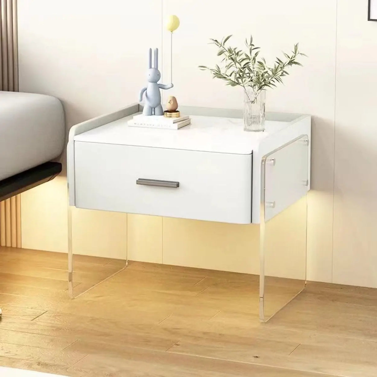Modern Floating Clear Acrylic Leg Nightstand with Drawer Image - 4