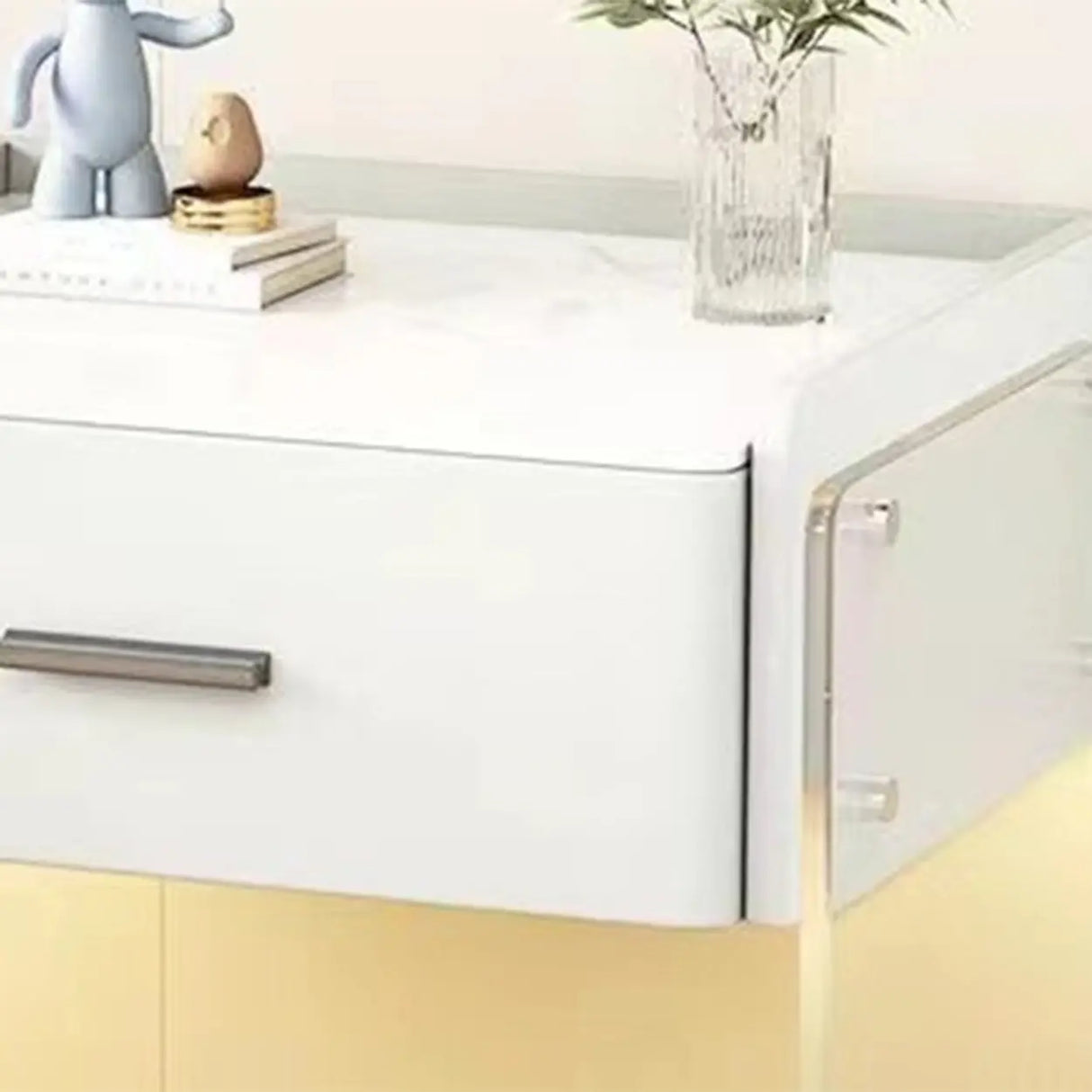 Modern Floating Clear Acrylic Leg Nightstand with Drawer Image - 6