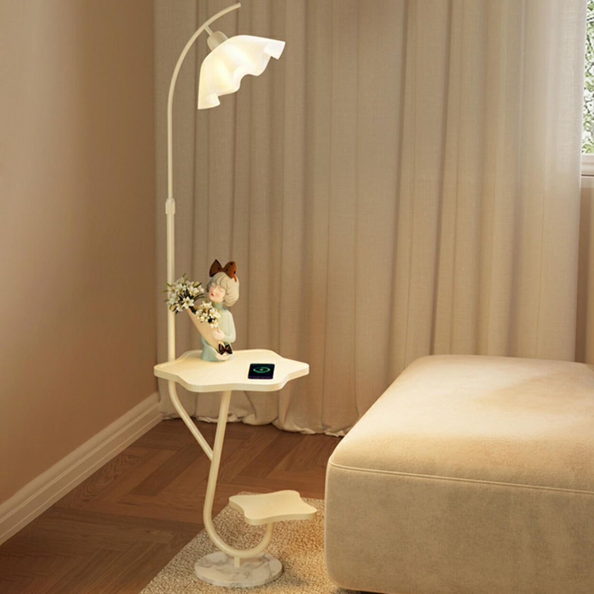 Modern Floral Adjustable Floor Lamp with Shelves Image - 3