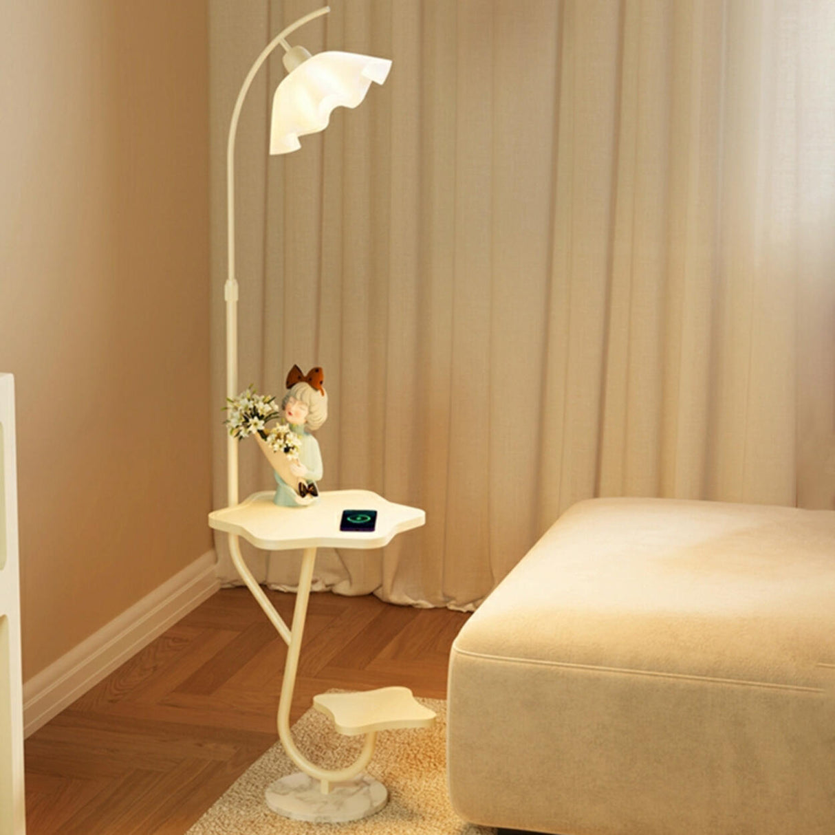 Modern Floral Adjustable Floor Lamp with Shelves Image - 4