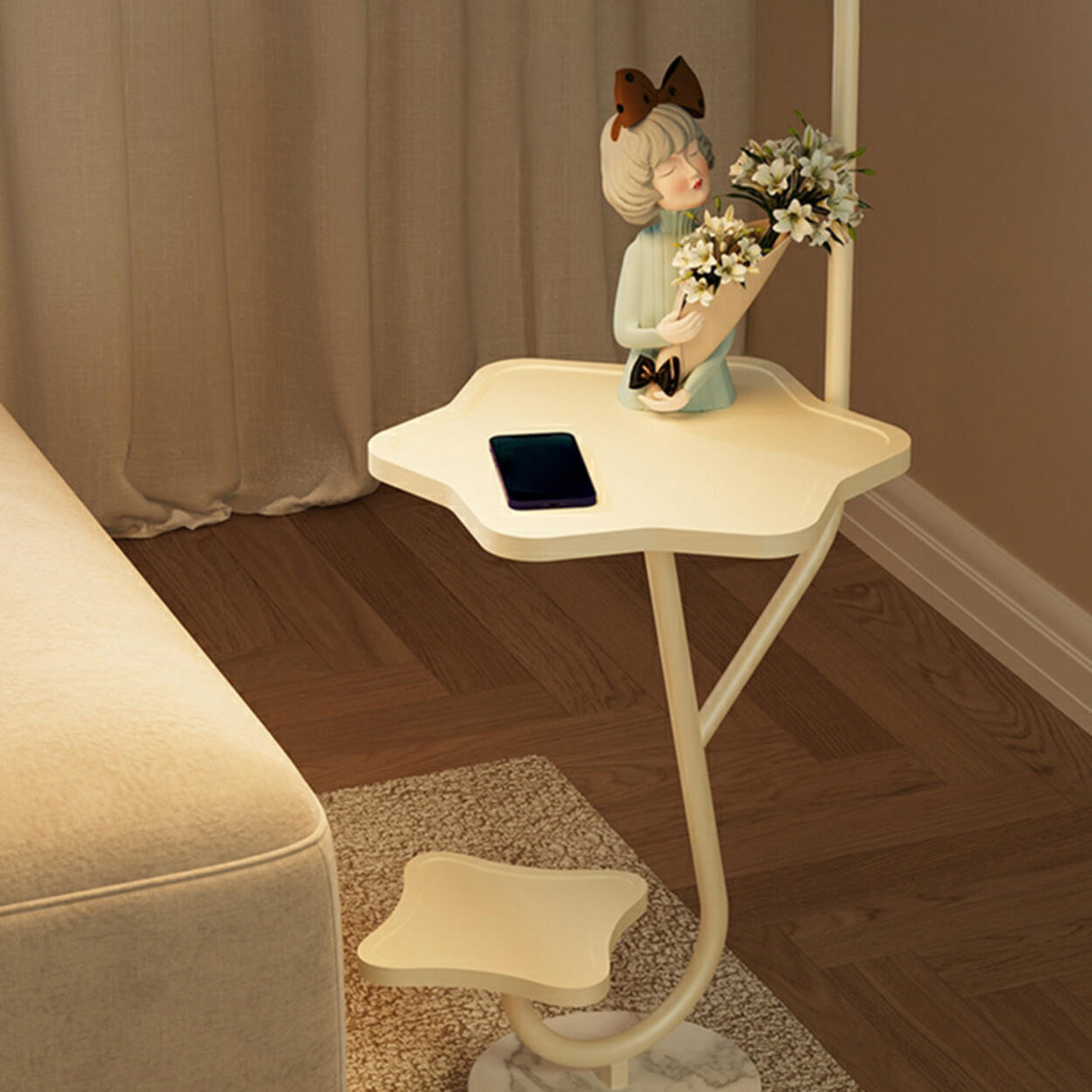 Modern Floral Adjustable Floor Lamp with Shelves Image - 8