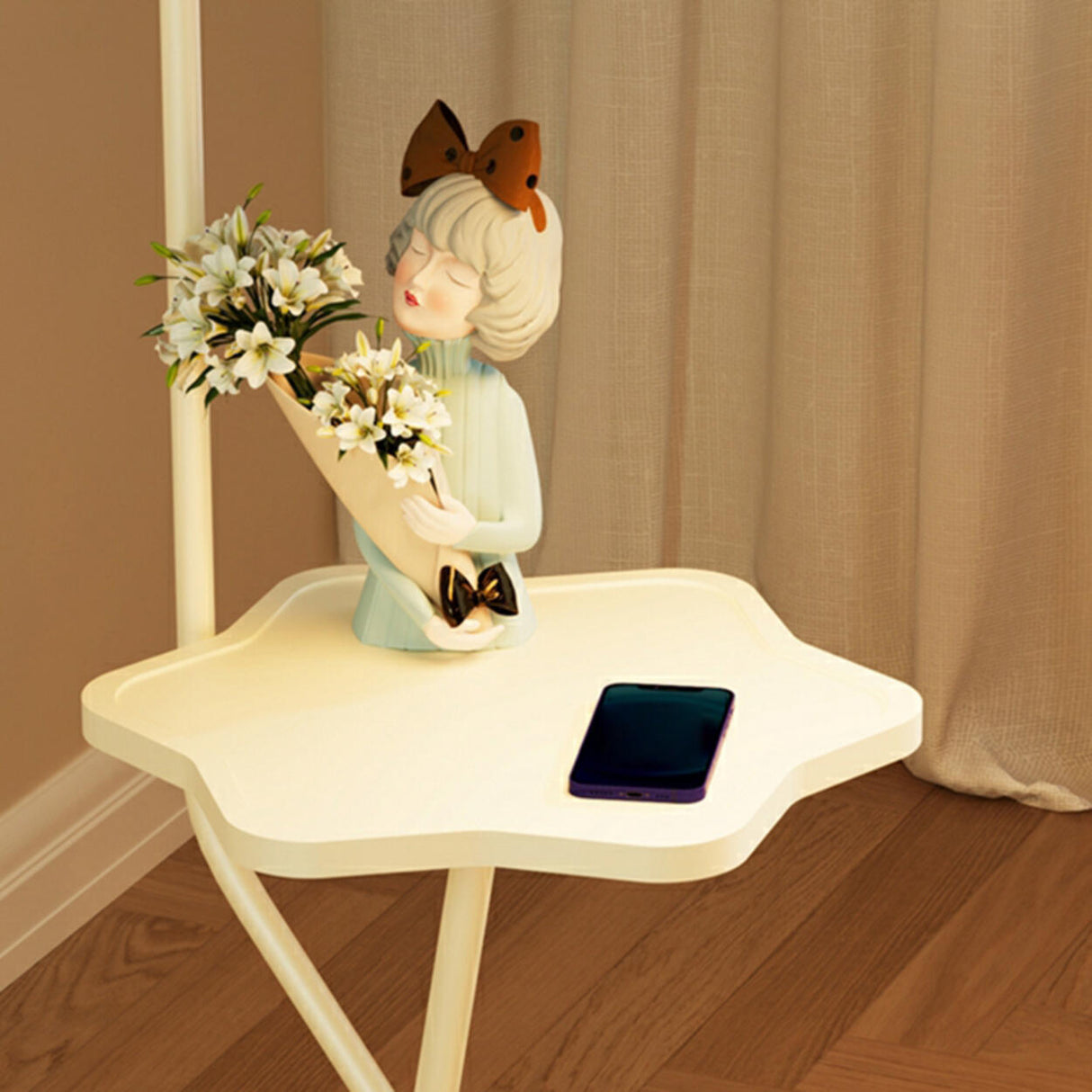 Modern Floral Adjustable Floor Lamp with Shelves Image - 9