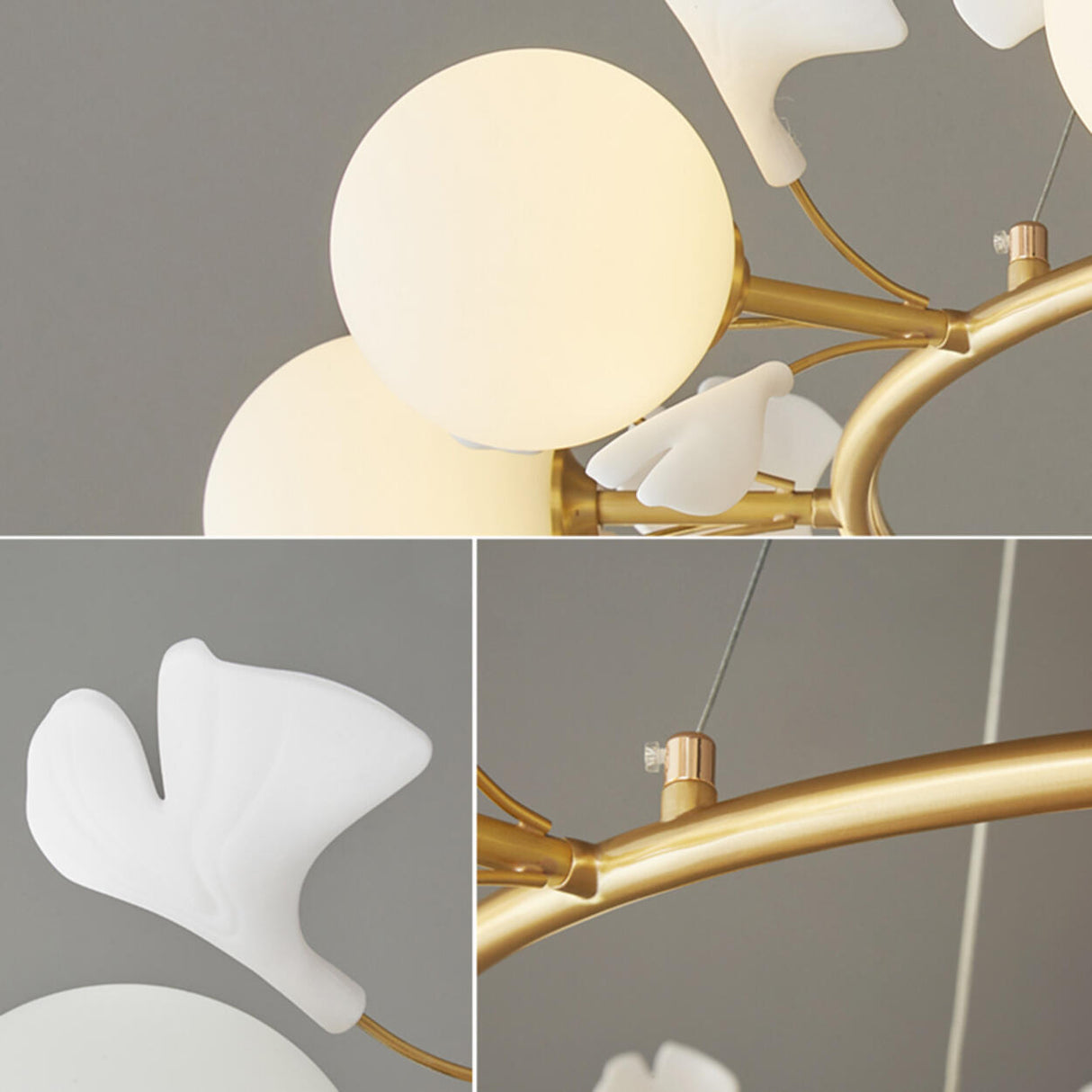 Modern Floral Leaves Circle White Ball Chandelier Image - 11