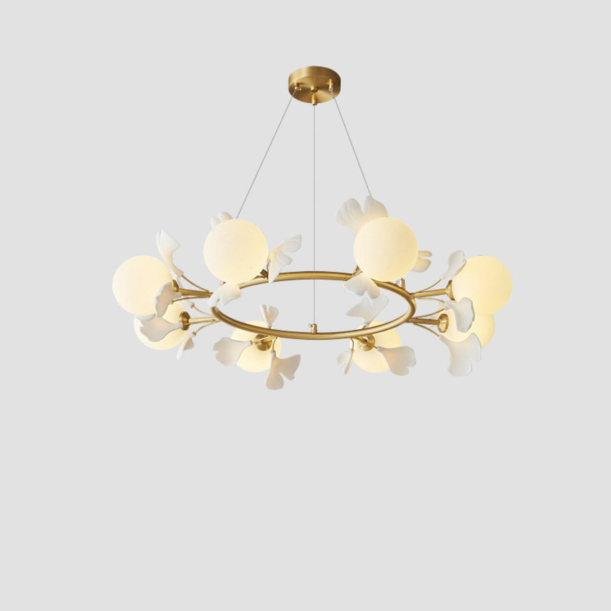 Modern Floral Leaves Circle White Ball Chandelier Image - 3
