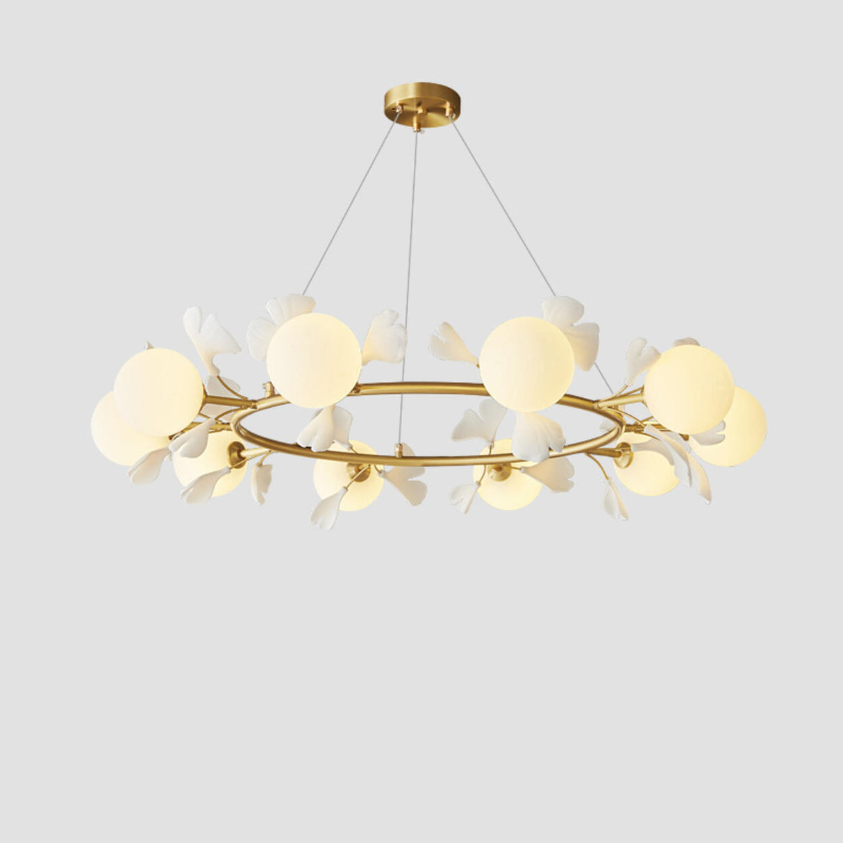 Modern Floral Leaves Circle White Ball Chandelier Image - 5
