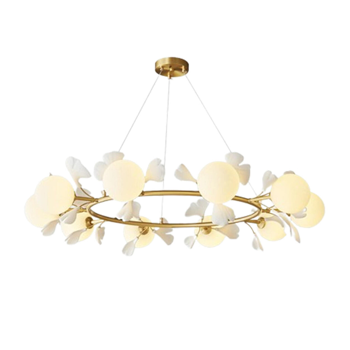 Modern Floral Leaves Circle White Ball Chandelier Image - 8