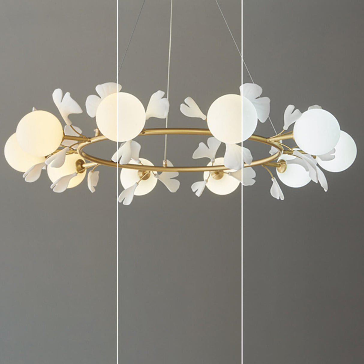 Modern Floral Leaves Circle White Ball Chandelier Image - 9