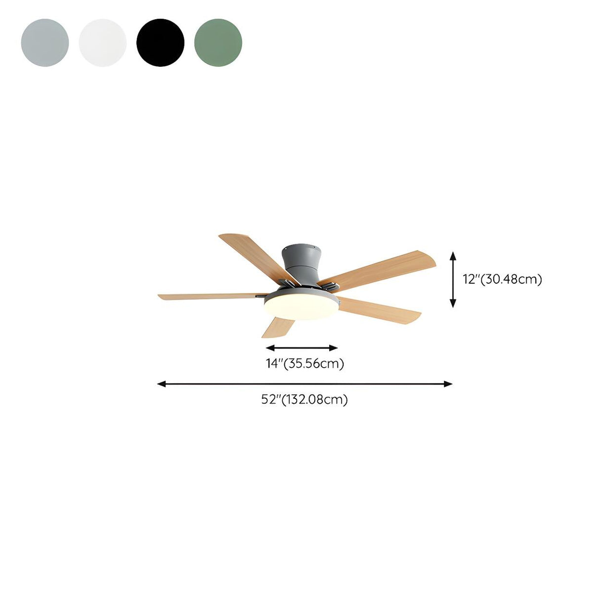 Modern Flush 5 Blade Solid Wood Ceiling Fan with Light
