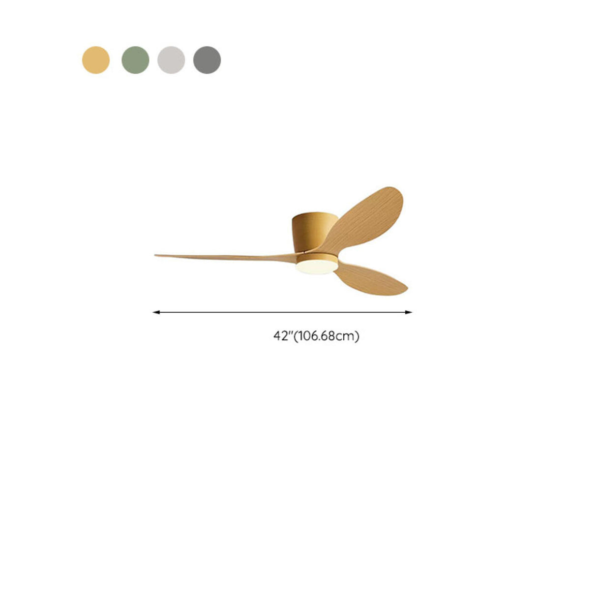 Modern Flush Mount Wood Grain Blades Ceiling Fan Light Image - 12