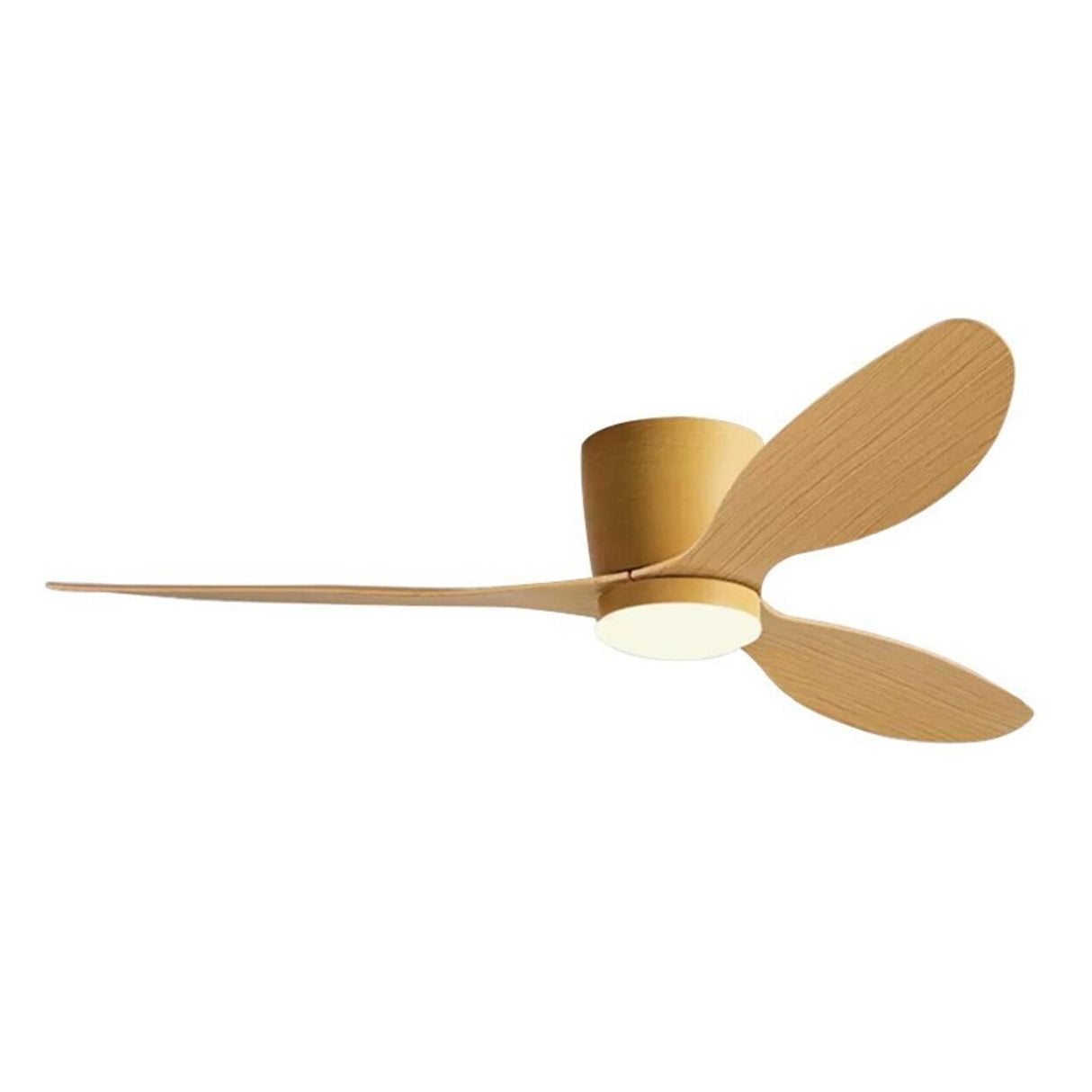 Modern Flush Mount Wood Grain Blades Ceiling Fan Light Image - 5