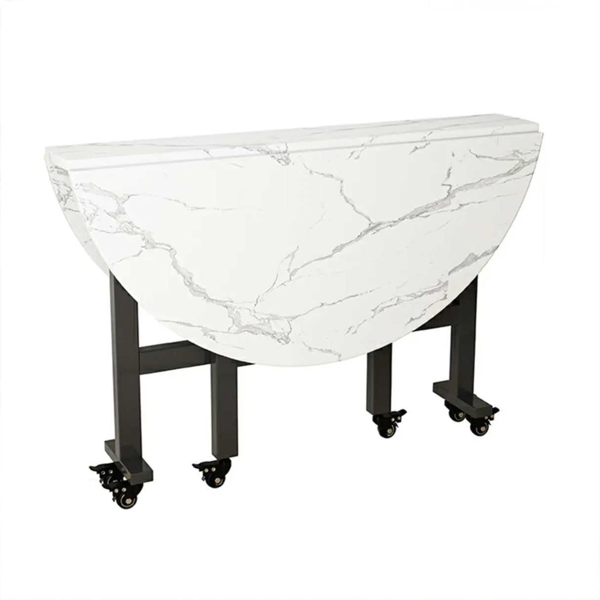 Modern Foldable White Marble Dining Table on Wheels Image - 15