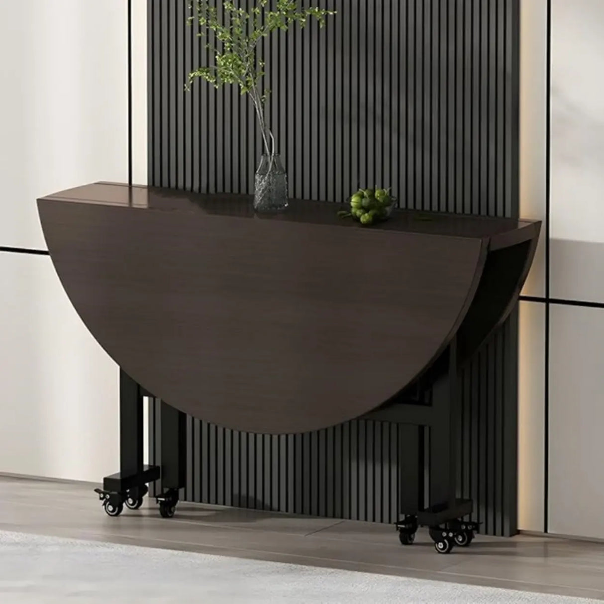 Modern Foldable White Marble Dining Table on Wheels Image - 2