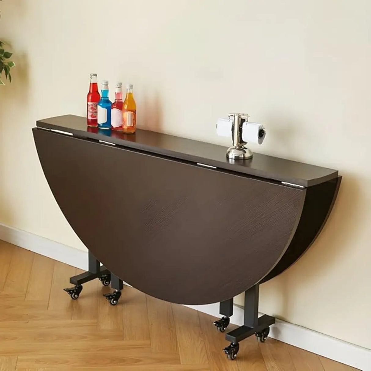 Modern Foldable White Marble Dining Table on Wheels Image - 3