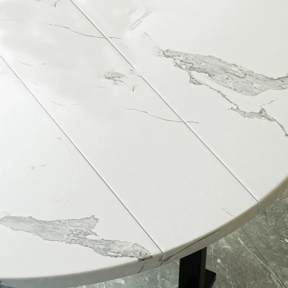 Modern Foldable White Marble Dining Table on Wheels Image - 7