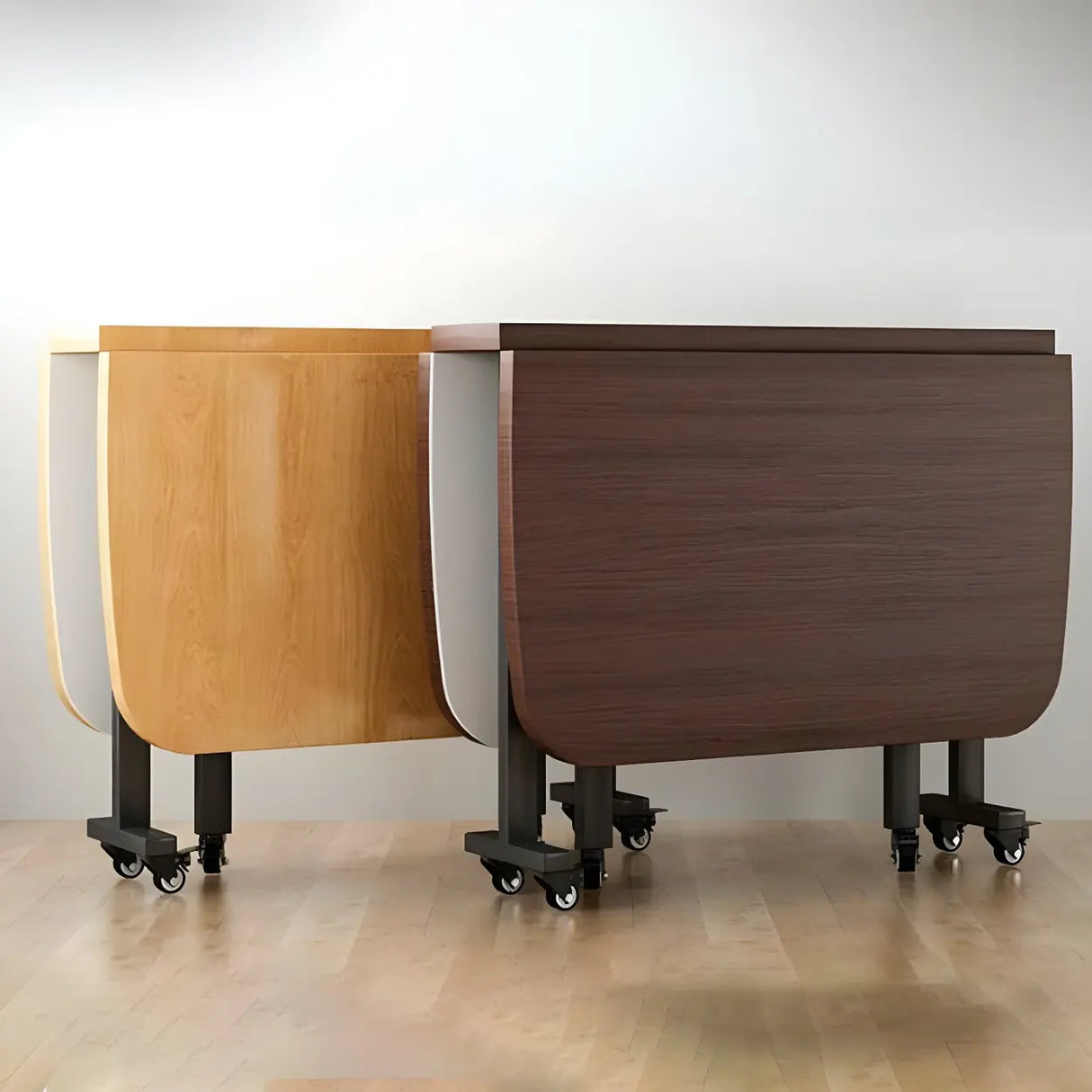 Modern Folding Rectangular Wood Metal Dining Table Black Image - 12