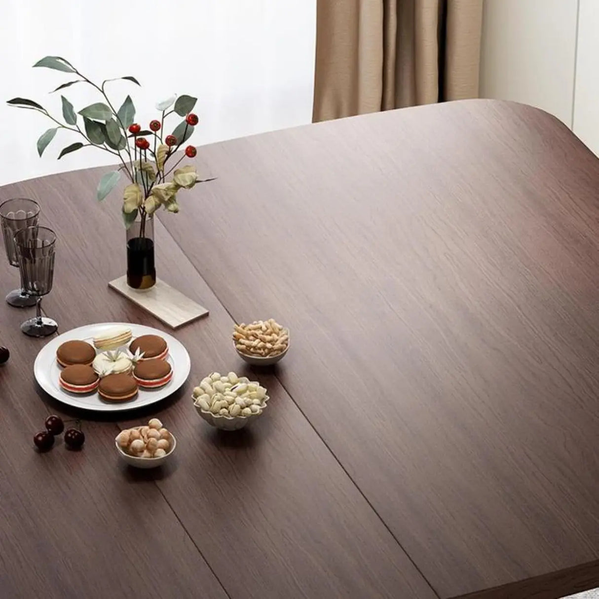 Modern Folding Rectangular Wood Metal Dining Table Black Image - 8