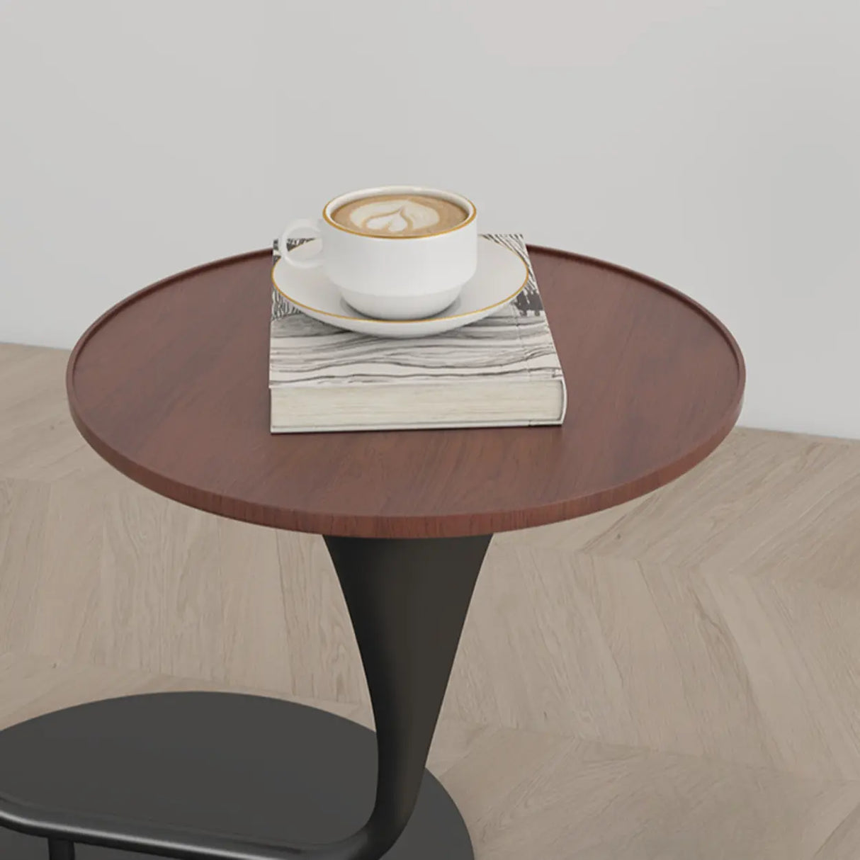 Modern Foot Switch Fabric Cone Arc Floor Lamp with Wood Table Image - 4