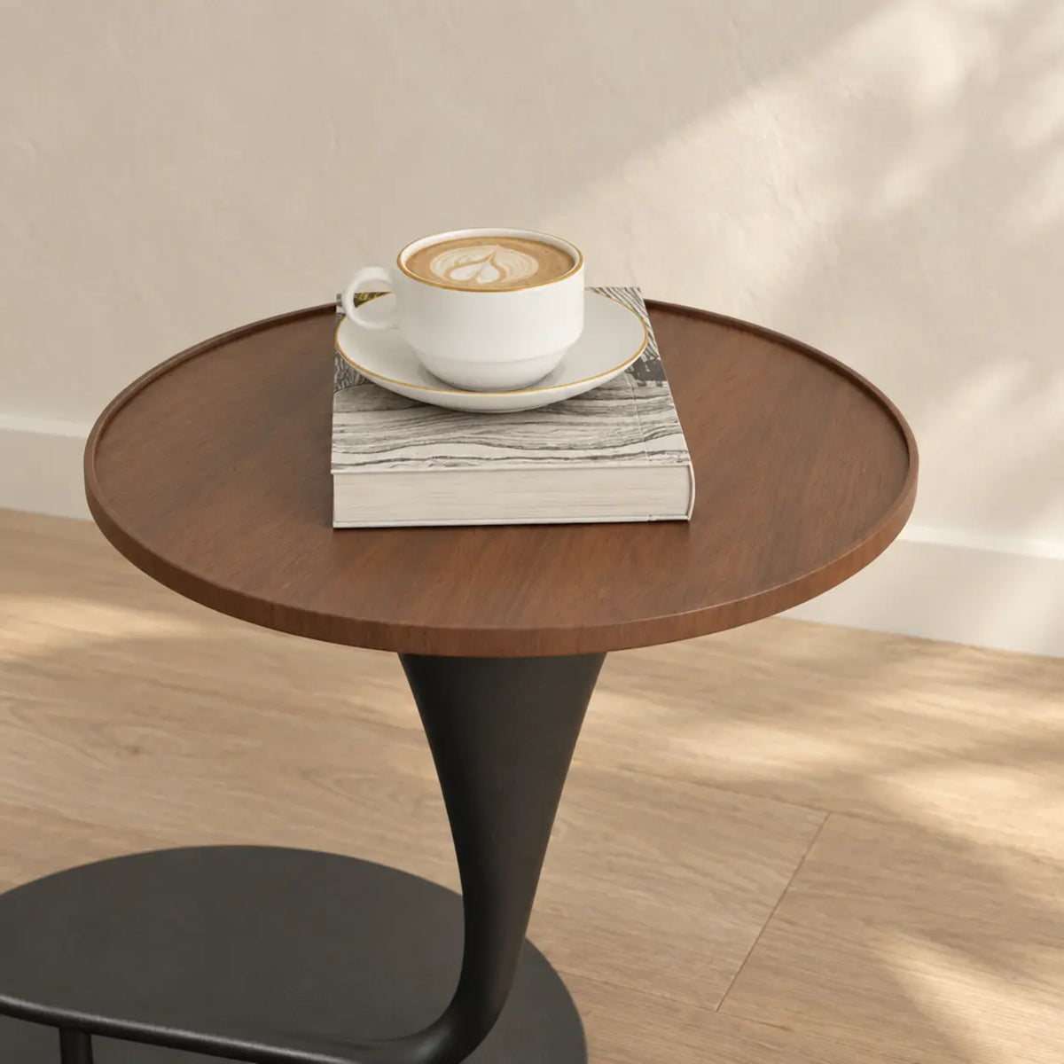 Modern Foot Switch Fabric Cone Arc Floor Lamp with Wood Table Image - 7