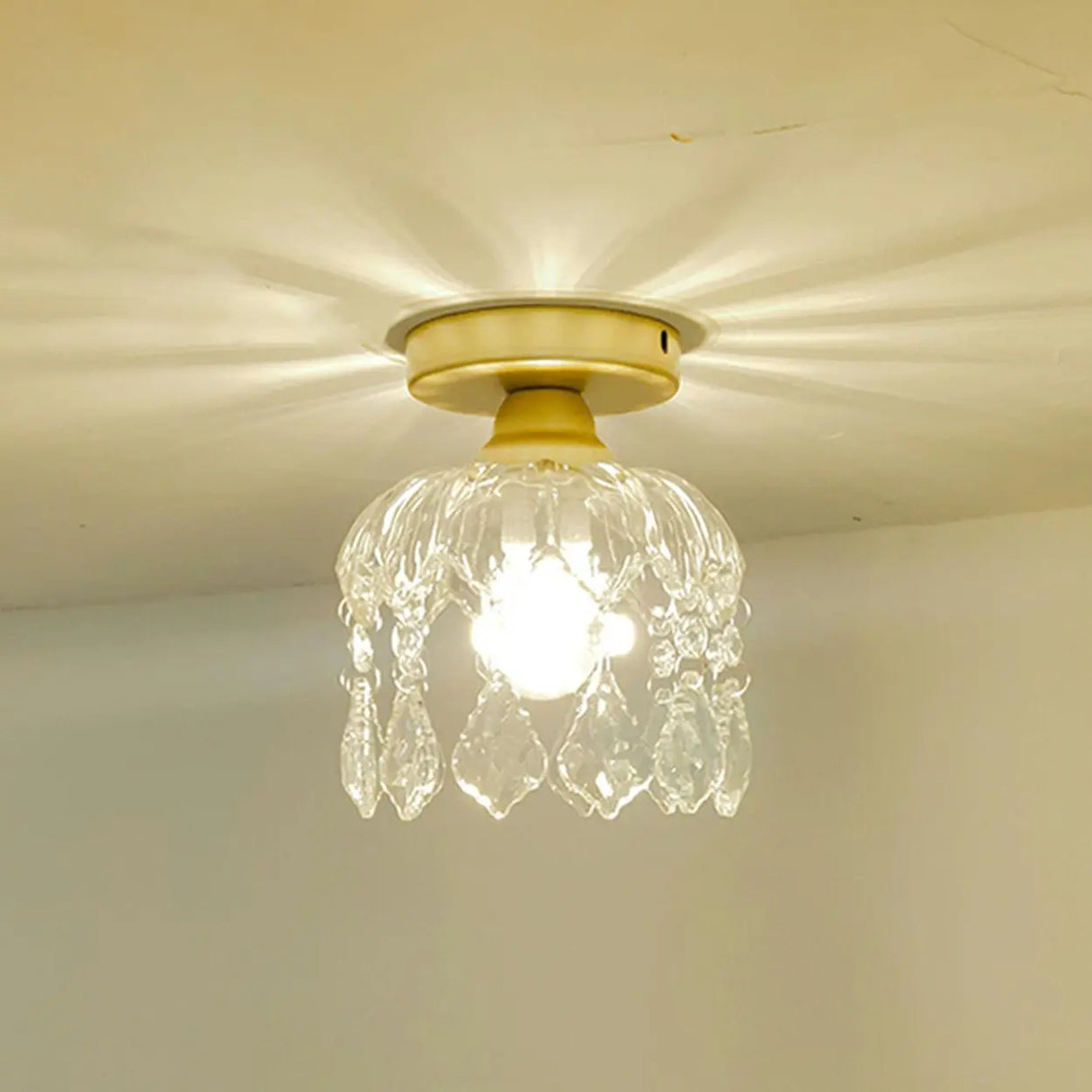 Modern Foyer Glass Crystal Semi-Flush Mount Light Image - 1