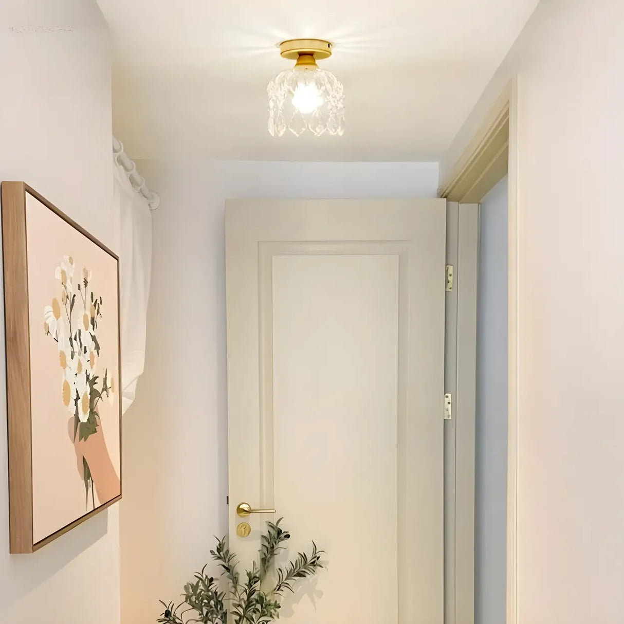 Modern Foyer Glass Crystal Semi-Flush Mount Light Image - 3