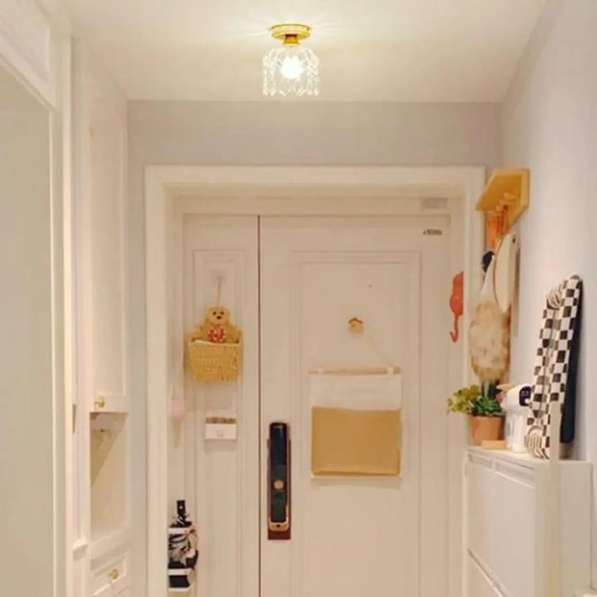 Modern Foyer Glass Crystal Semi-Flush Mount Light Image - 4