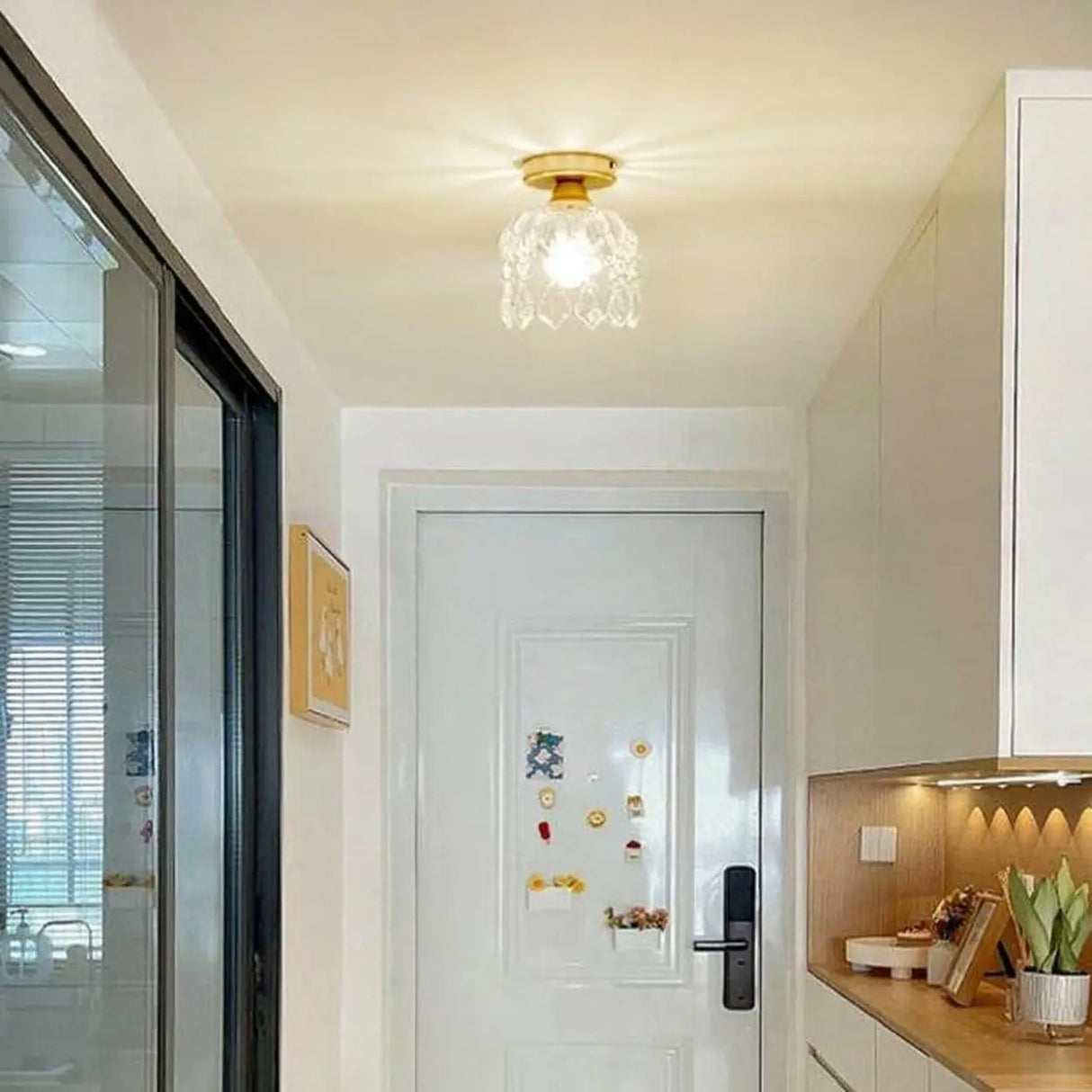 Modern Foyer Glass Crystal Semi-Flush Mount Light Image - 6