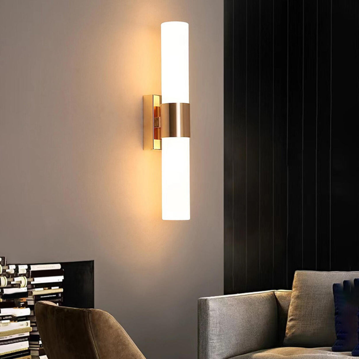 Modern Frosted Glass Gold Vertical Vanity Light Image - 1