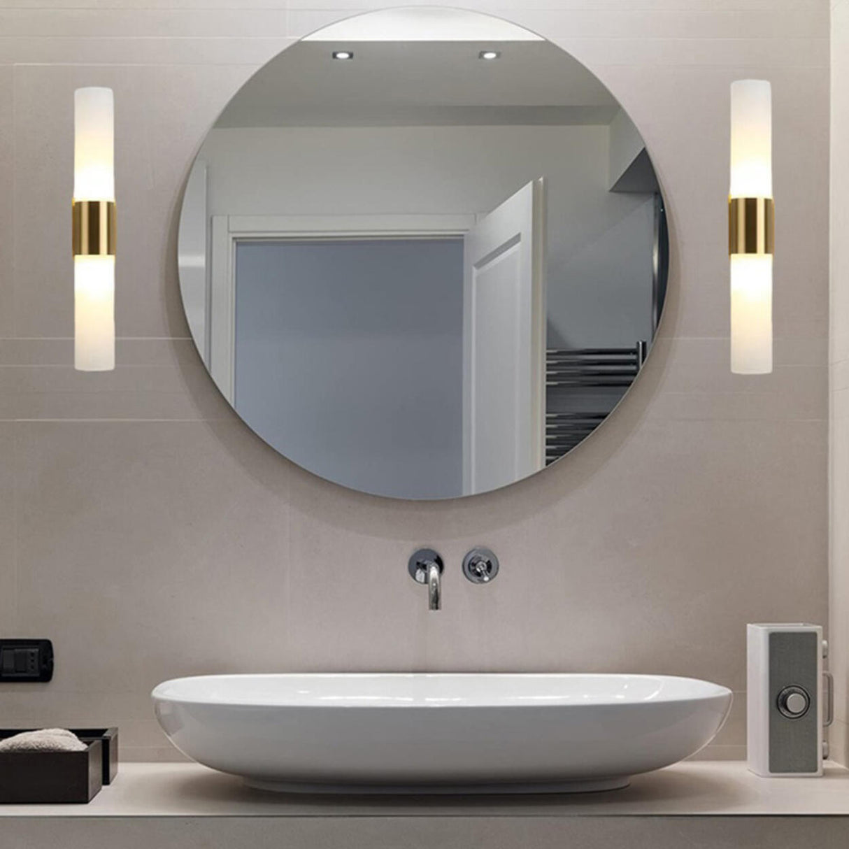 Modern Frosted Glass Gold Vertical Vanity Light Image - 12