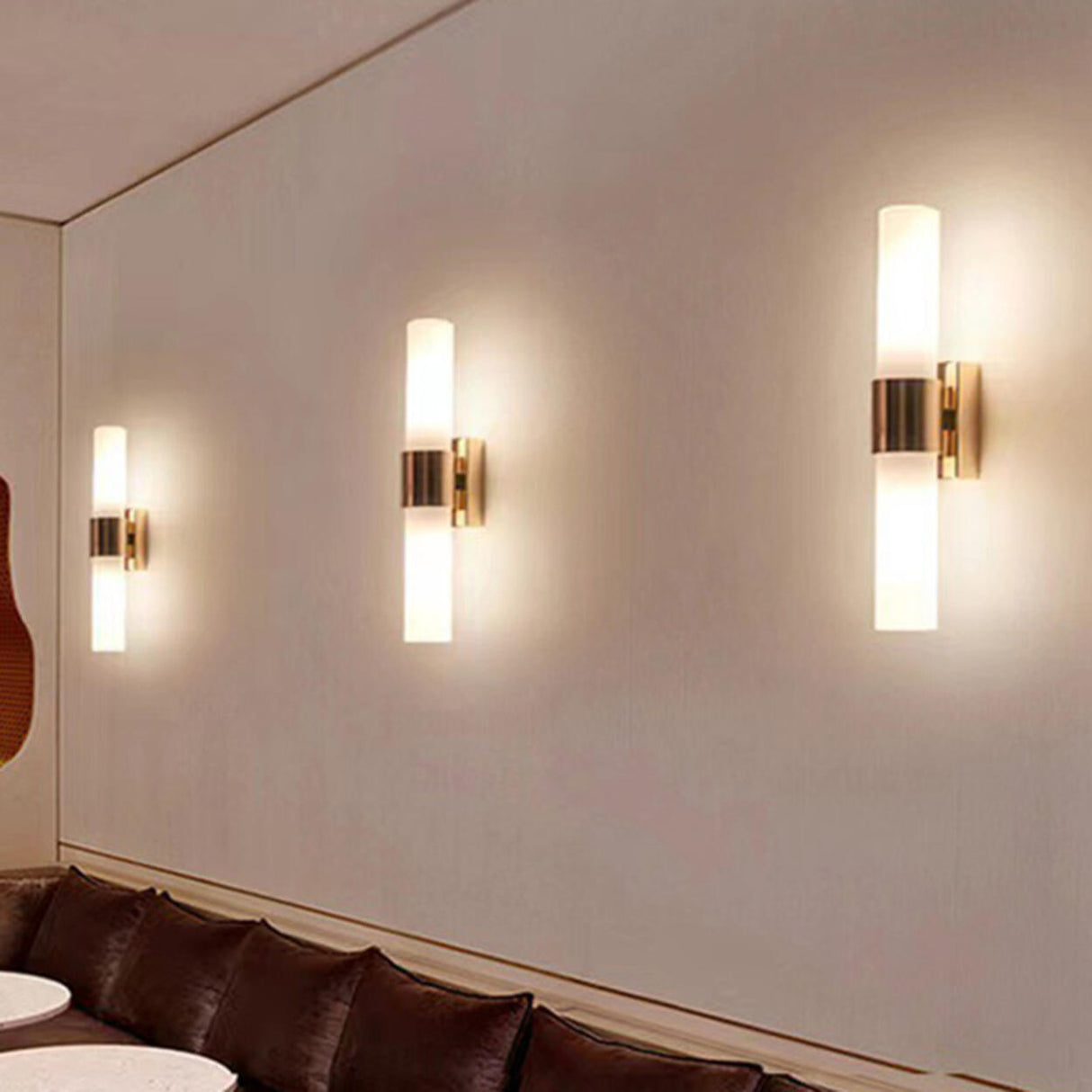 Modern Frosted Glass Gold Vertical Vanity Light Image - 4