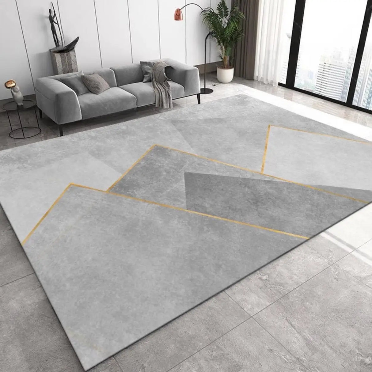 Modern Geometric Flannel Beige Anti-slip Area Rug Image - 14