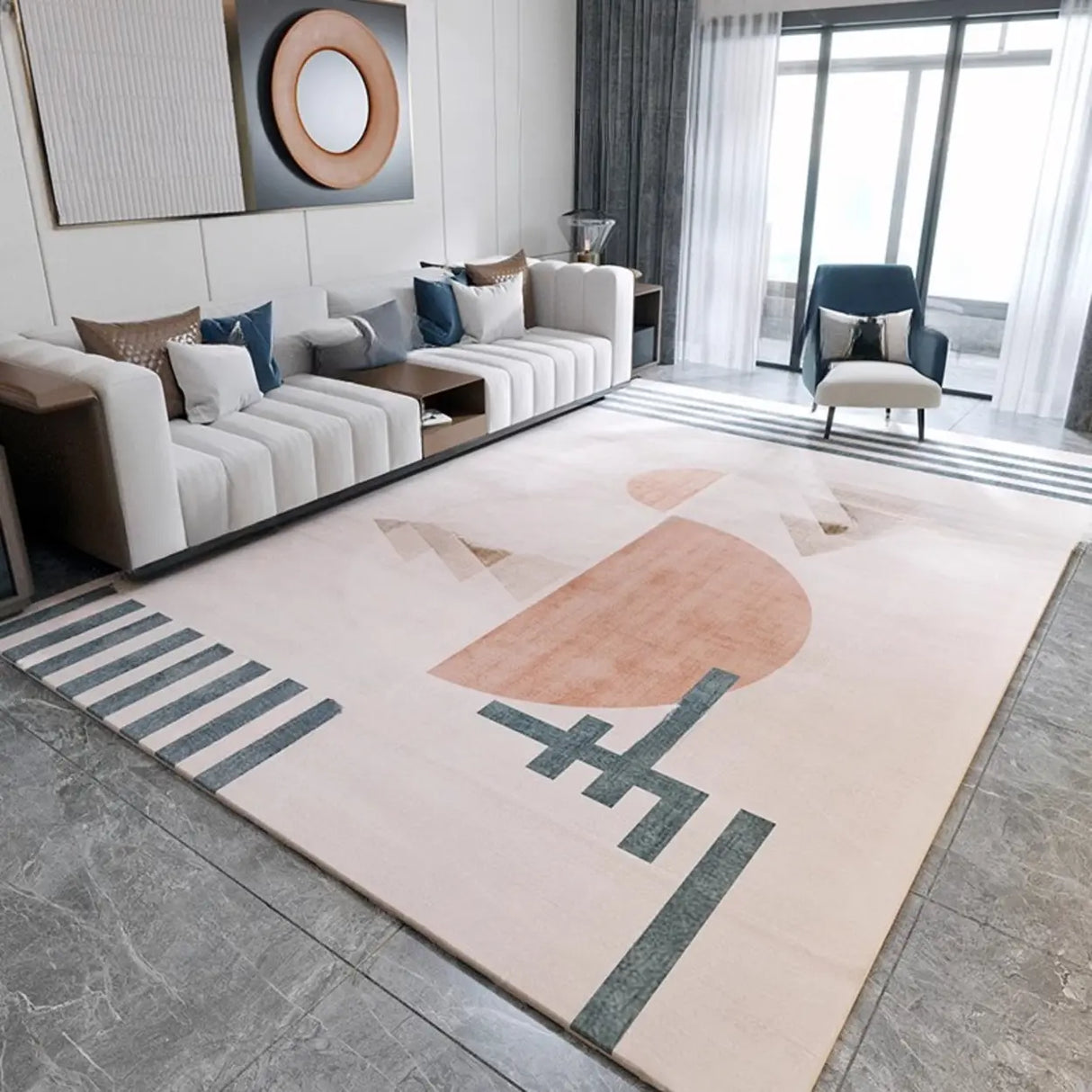 Modern Geometric Flannel Beige Anti-slip Area Rug Image - 15