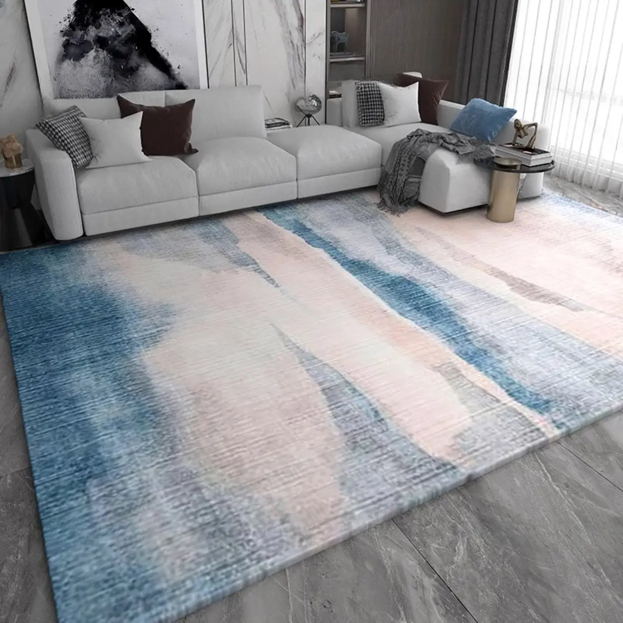 Modern Geometric Flannel Beige Anti-slip Area Rug Image - 16