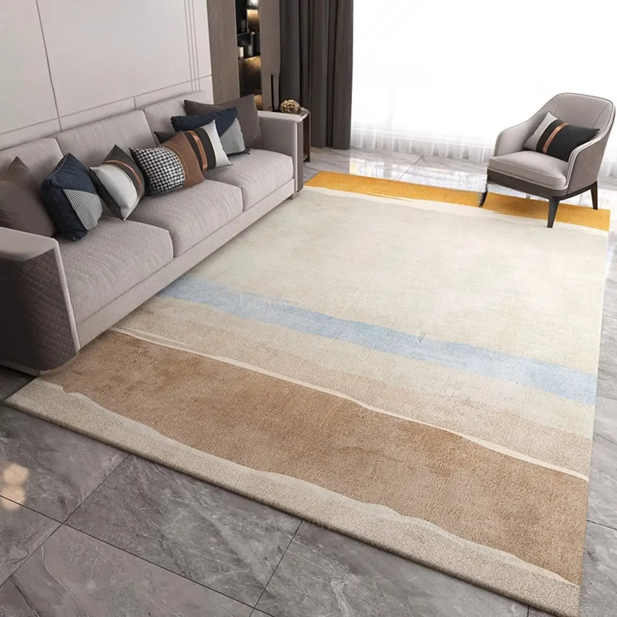 Modern Geometric Flannel Beige Anti-slip Area Rug Image - 17
