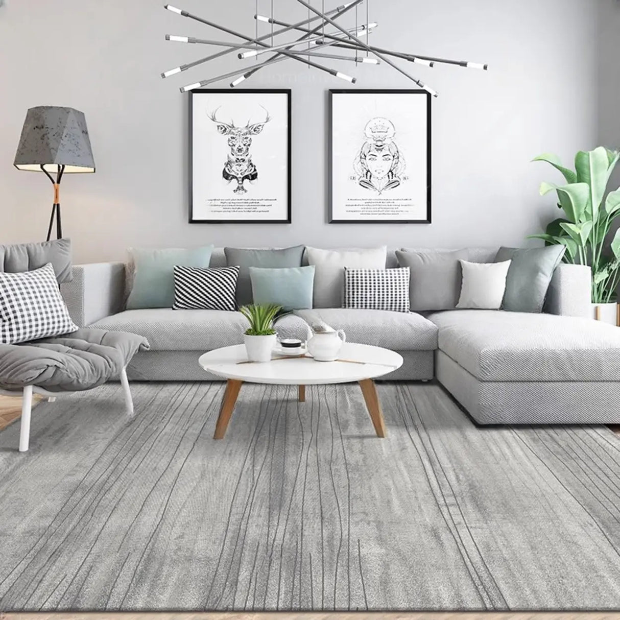 Modern Geometric Flannel Beige Anti-slip Area Rug Image - 19