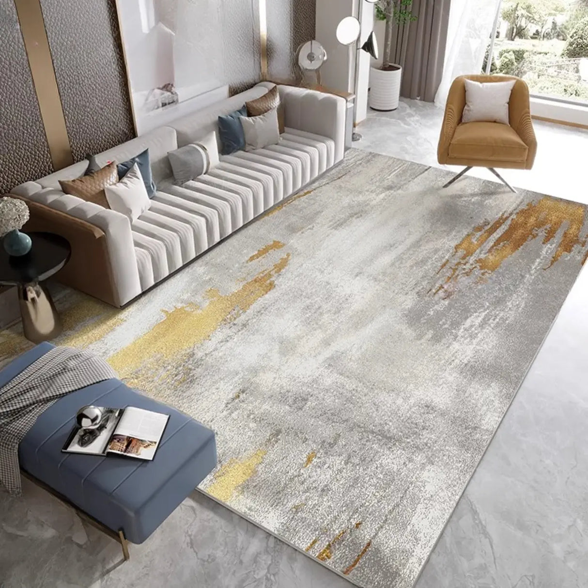 Modern Geometric Flannel Beige Anti-slip Area Rug Image - 20