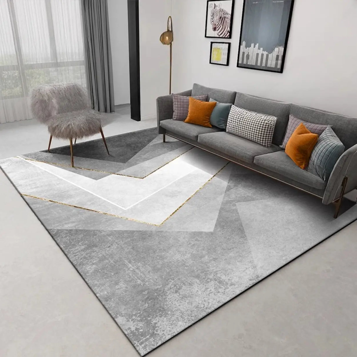 Modern Geometric Flannel Beige Anti-slip Area Rug Image - 21