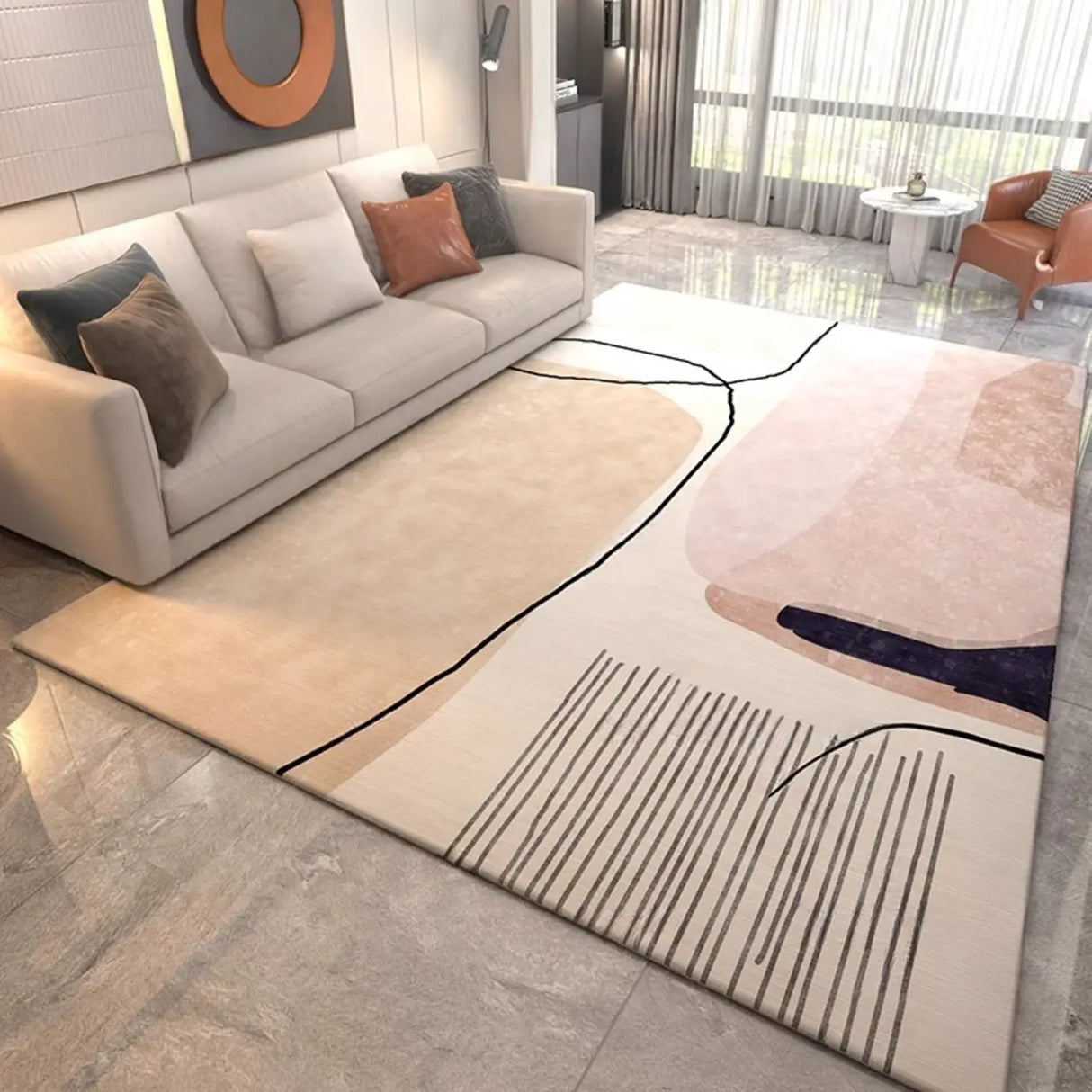 Modern Geometric Flannel Beige Anti-slip Area Rug Image - 9