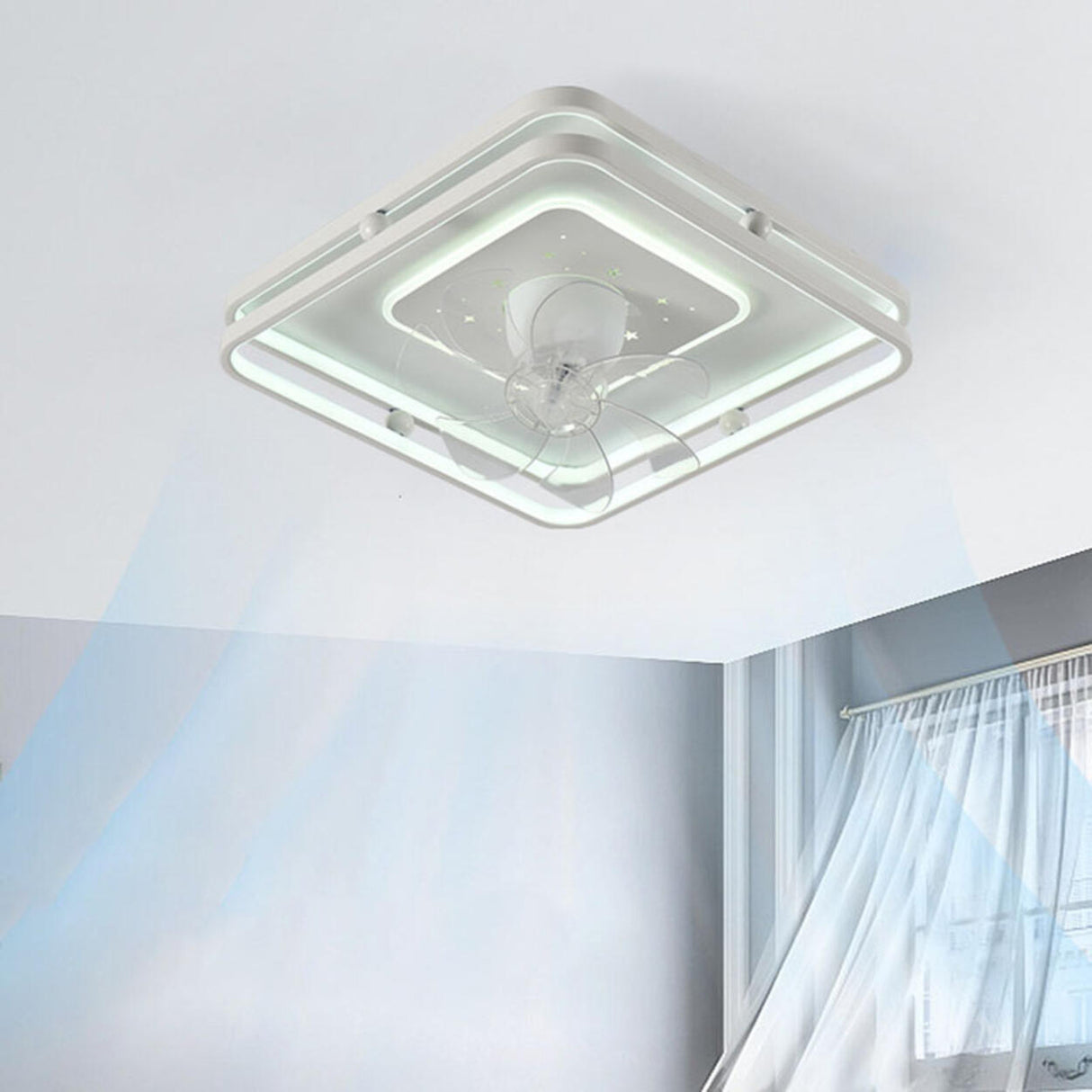 Modern Geometric Flush Mount Ceiling Fan with LED Light Image - 14