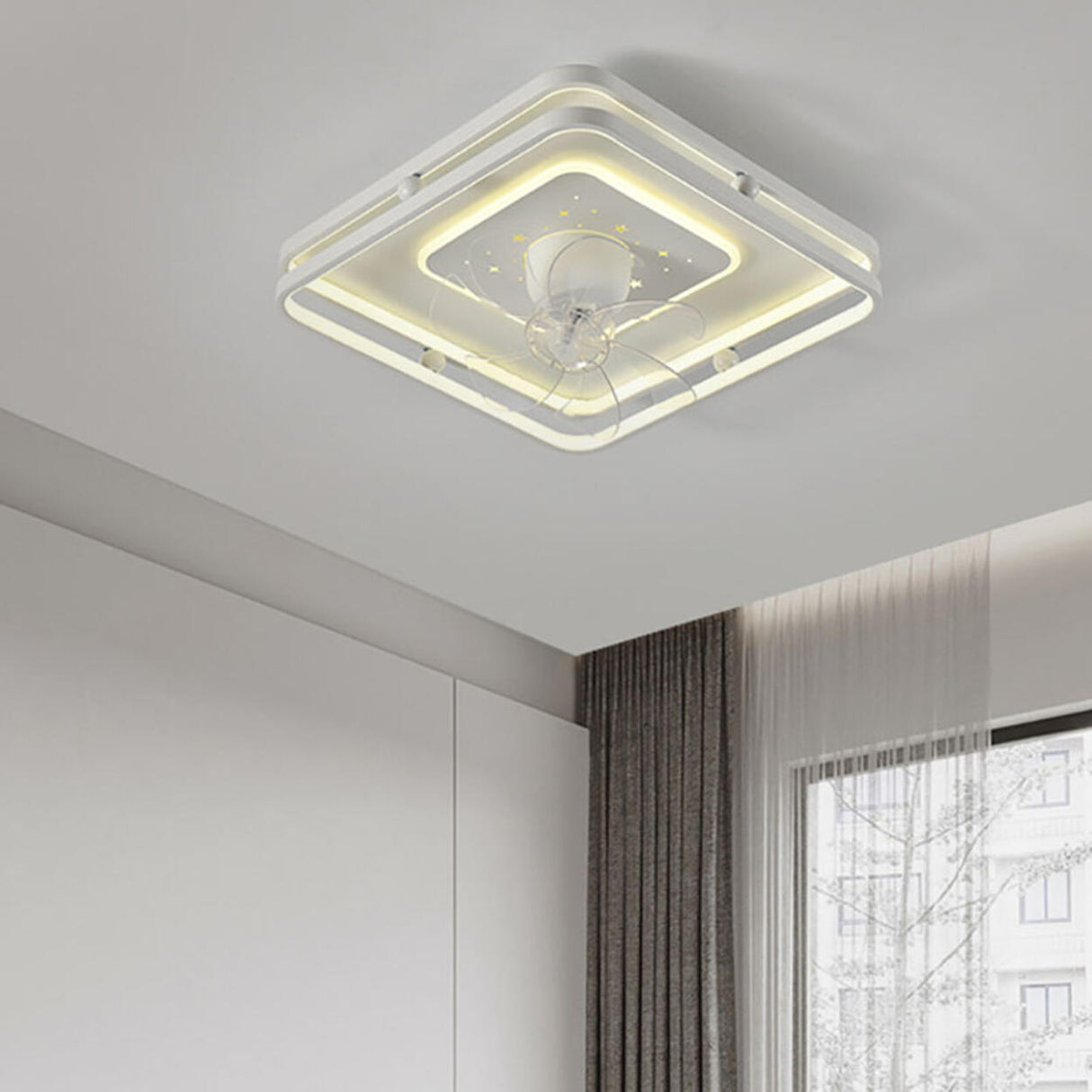Modern Geometric Flush Mount Ceiling Fan with LED Light Image - 15