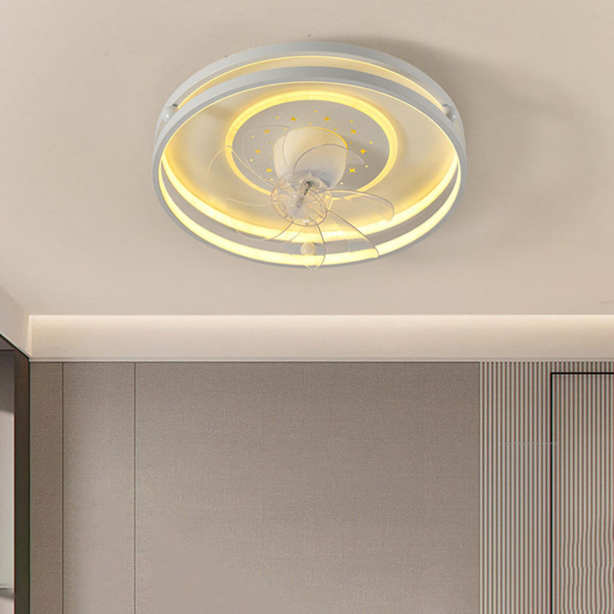 Modern Geometric Flush Mount Ceiling Fan with LED Light Image - 17