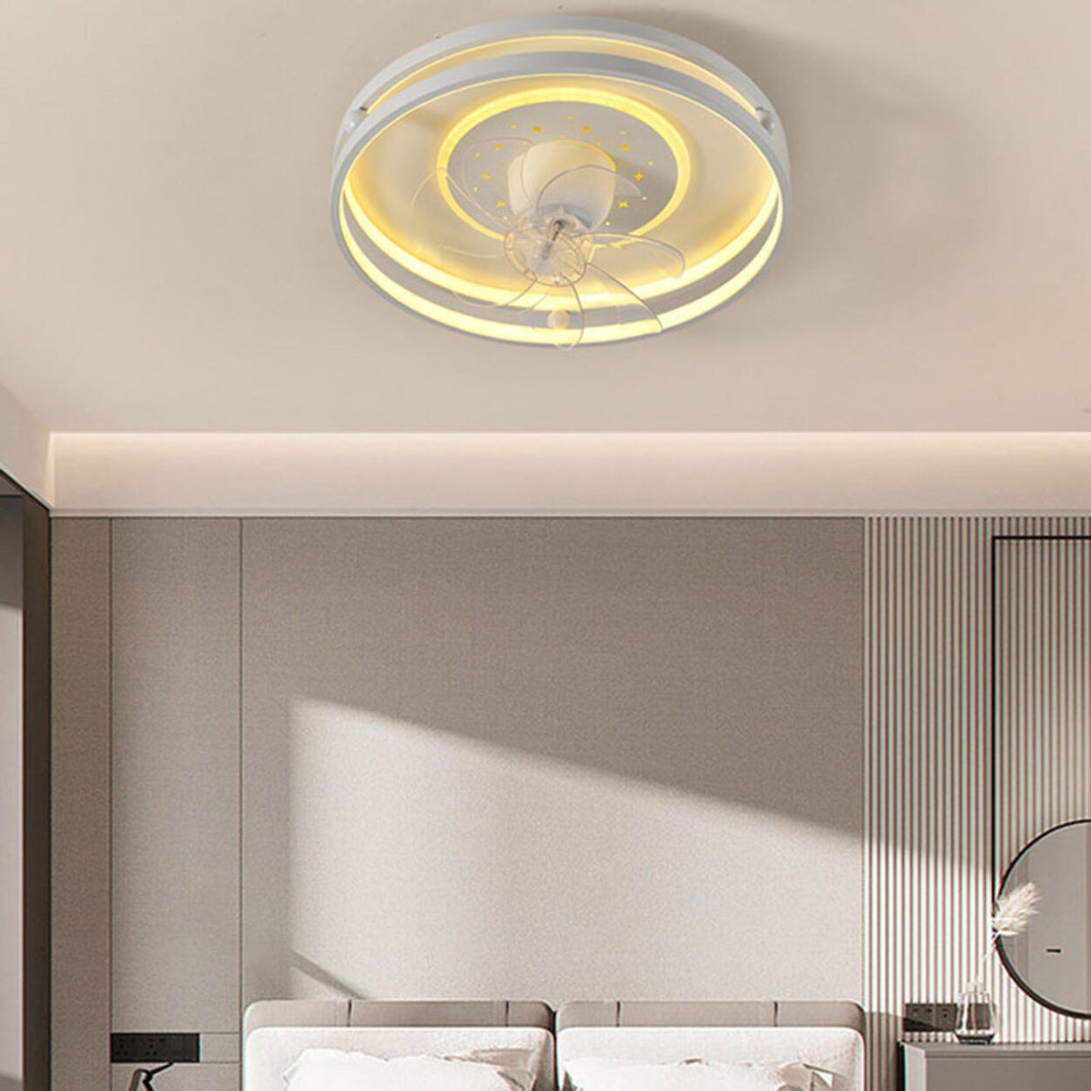 Modern Geometric Flush Mount Ceiling Fan with LED Light Image - 3