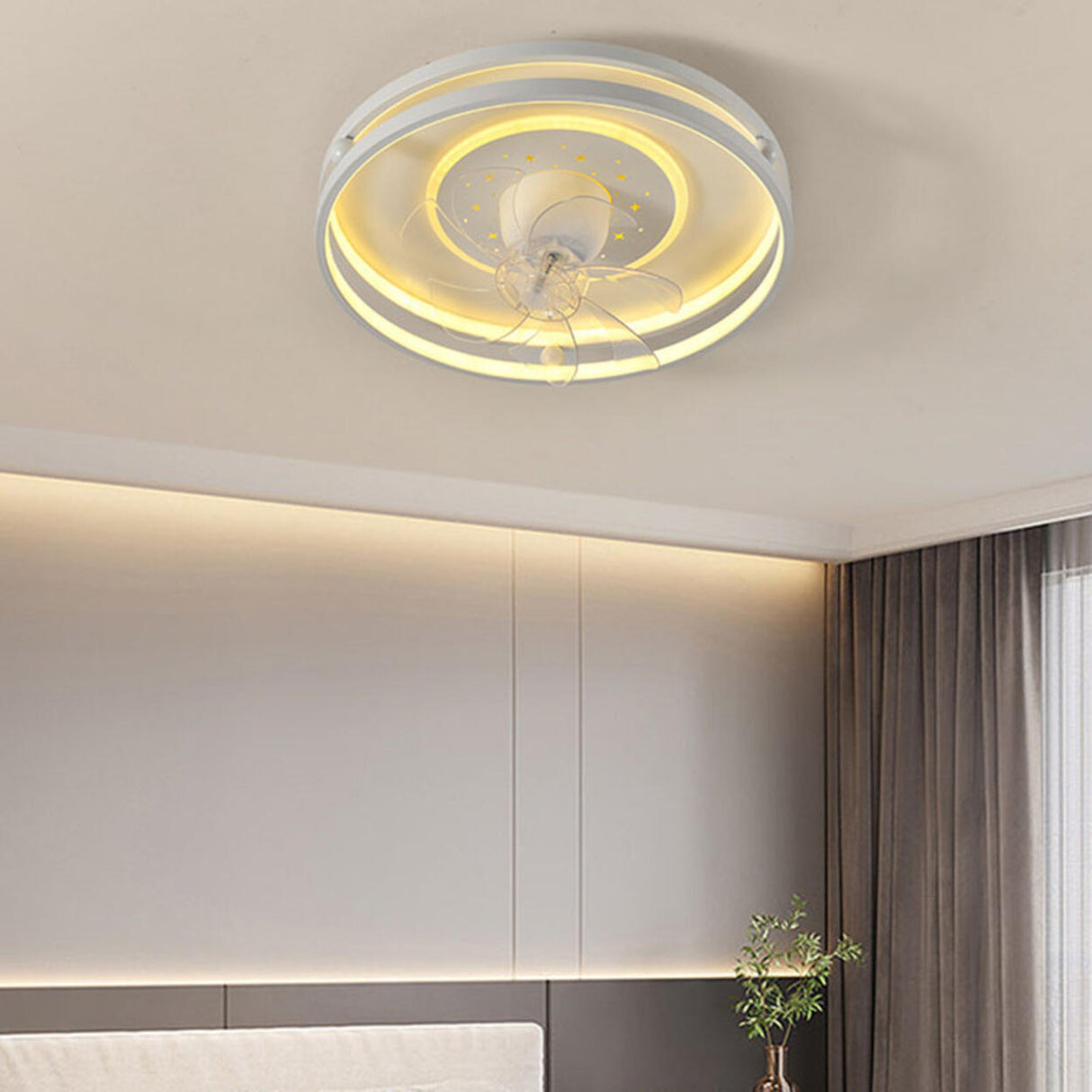 Modern Geometric Flush Mount Ceiling Fan with LED Light Image - 4