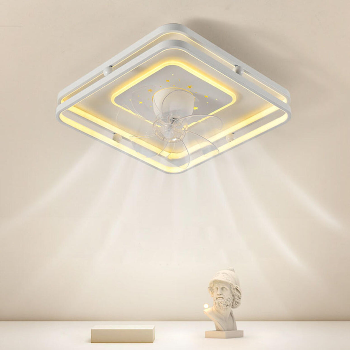 Modern Geometric Flush Mount Ceiling Fan with LED Light Image - 8