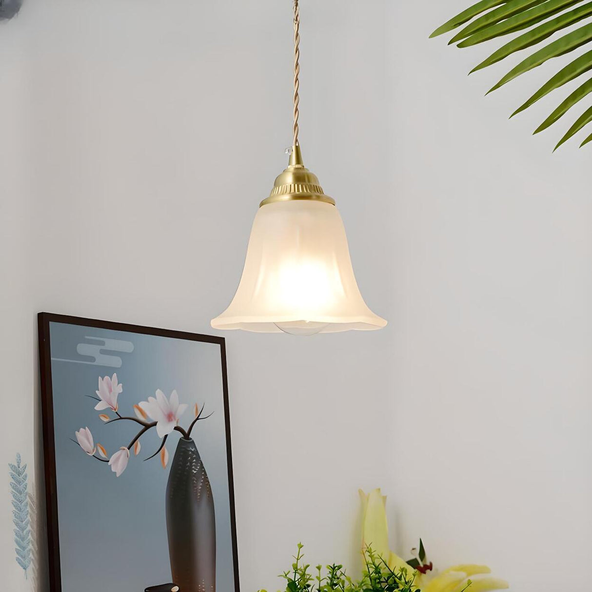 Modern Geometric Glass Gold Floral Pendant Lights Image - 4