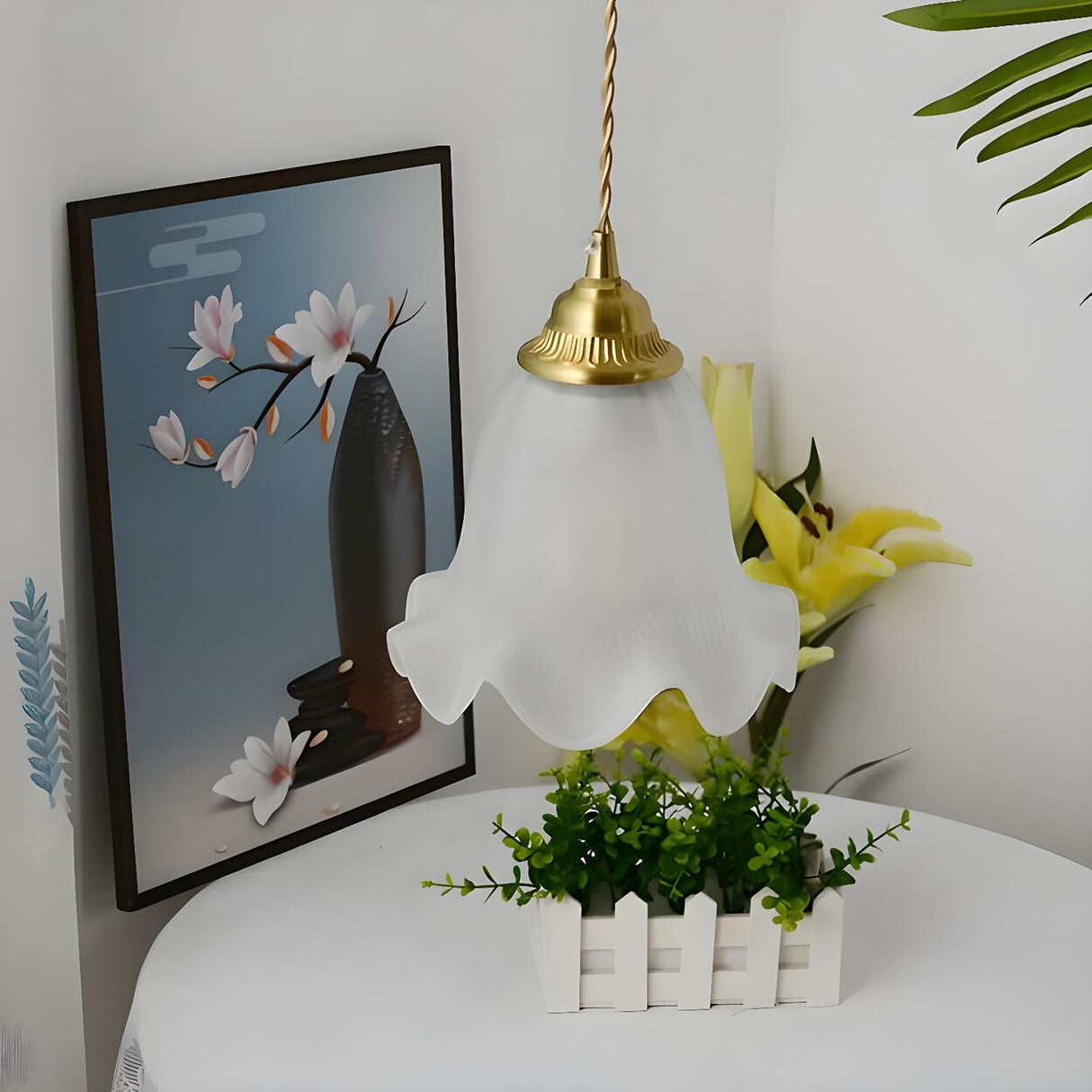 Modern Geometric Glass Gold Floral Pendant Lights Image - 6