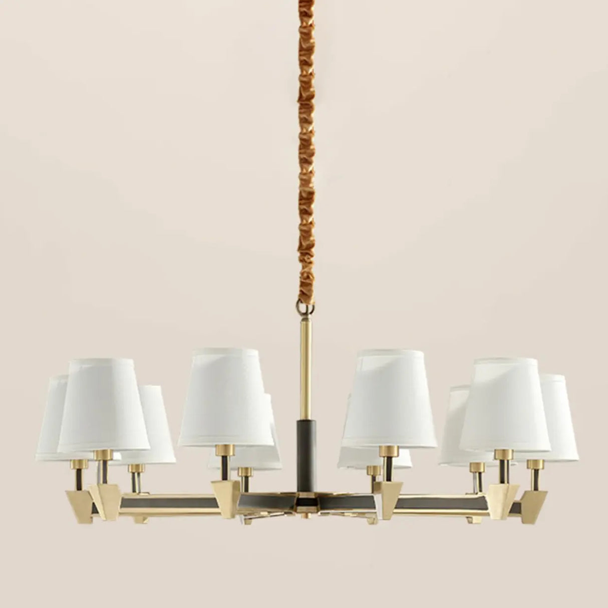 Modern Geometric Metal Gold 8 Lights Fabric Chandelier Image - 10