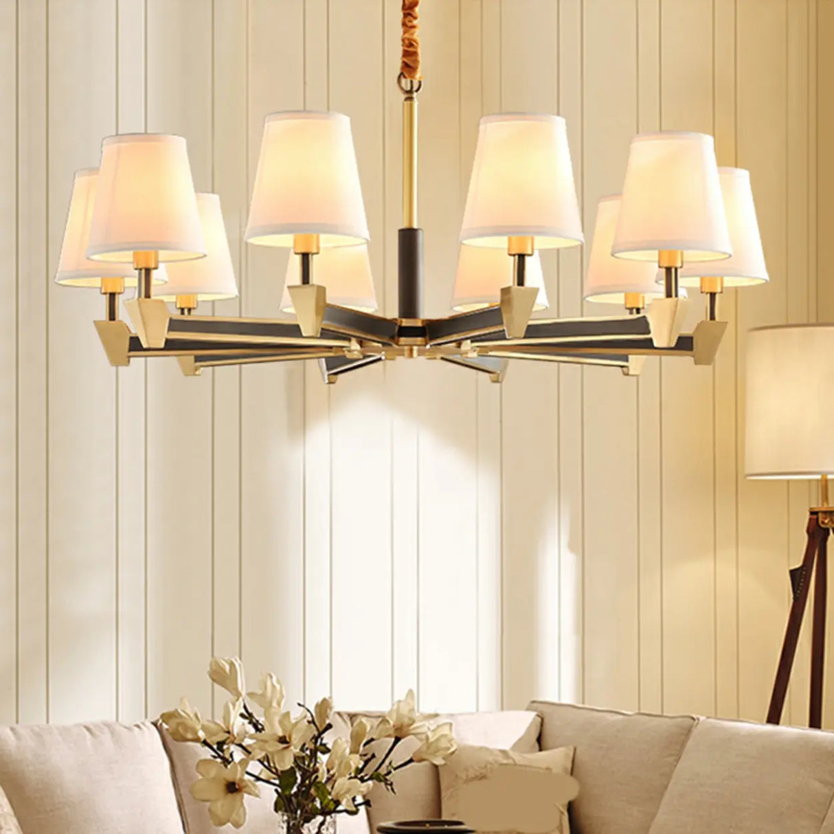 Modern Geometric Metal Gold 8 Lights Fabric Chandelier Image - 15